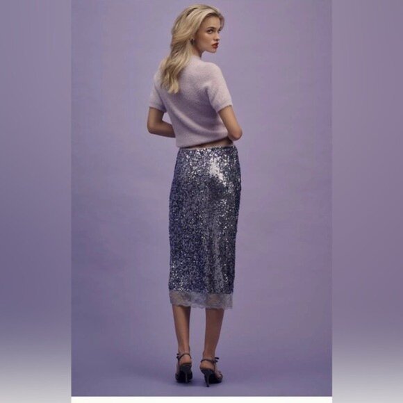 NWT Size XL - By Anthropologie Sequin Lace Midi Skirt - Picture 7 of 16